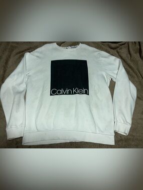 Calvin Klein White Sweatshirt with Black Logo Square